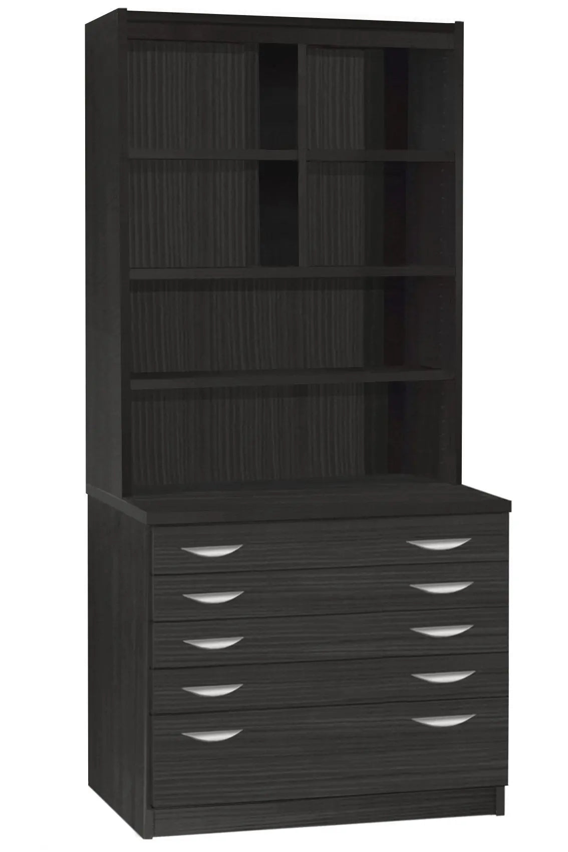 Home Office Desk Height 5 Drawer A2 Plain Chest with Deep Lower Drawer with Hutch Bookcase