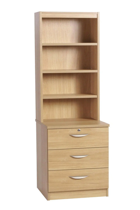 Home Office Desk Height 3 Drawer 60cm CD/DVD Storage Chest with Hutch Bookcase