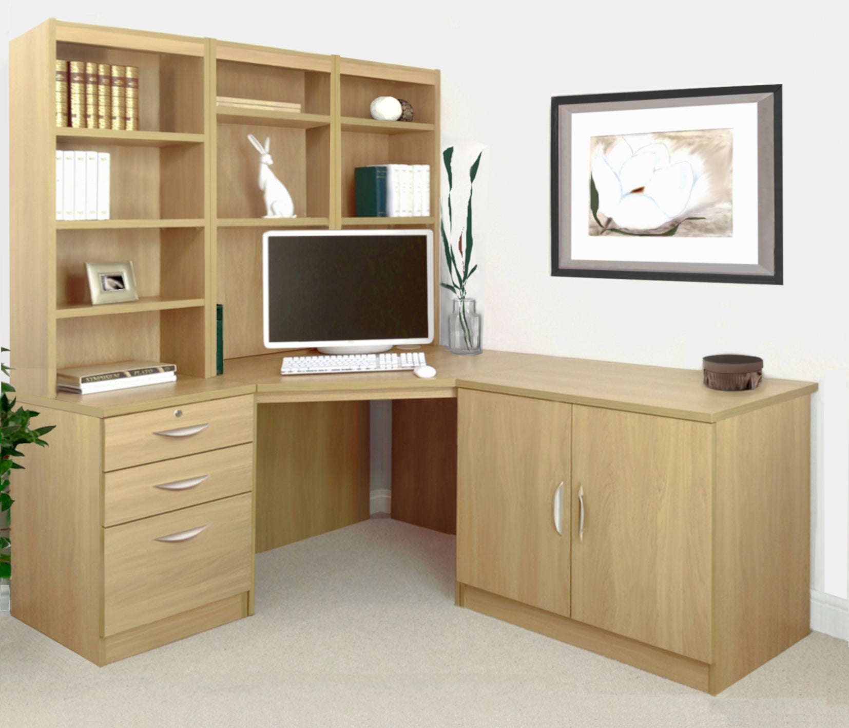Home Office Corner Desk Cupboard Drawer Units with Hutch Bookcases Maitlands Furniture Homestore