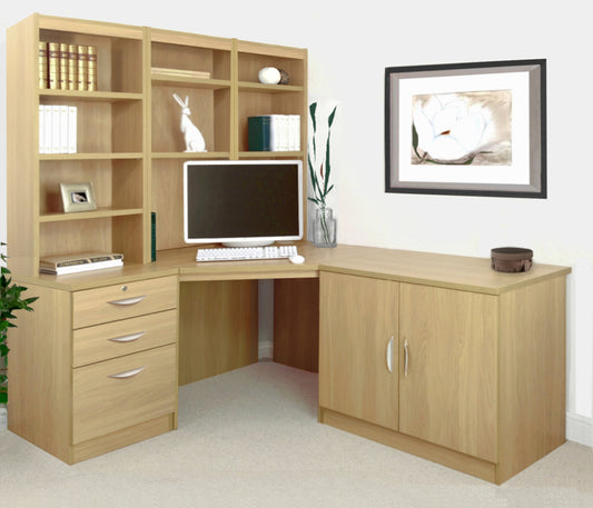 Home Office Corner Desk, Cupboard & Drawer Units with Hutch Bookcases