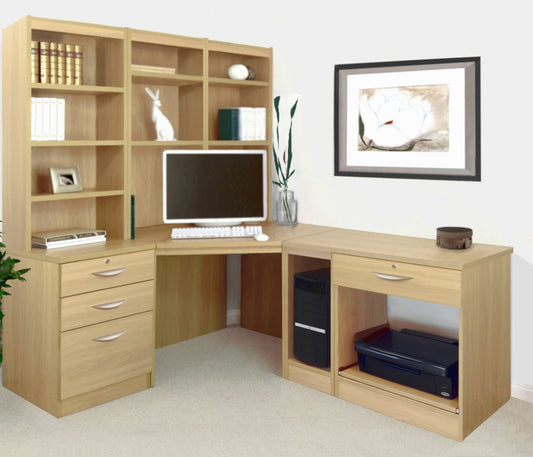 Home Office Corner Desk, Printer/CPU and Drawer Units with Hutch Bookcases