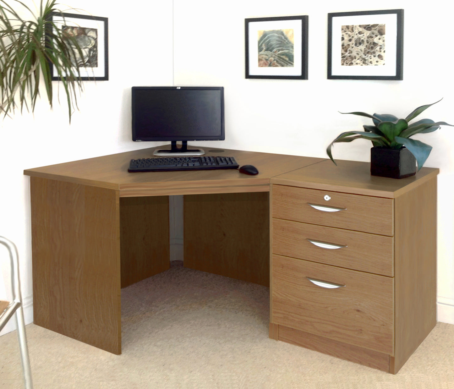 Home Office Corner Desk with 3 Drawer Unit/Filing Cabinet