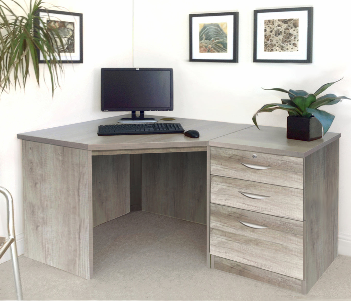 Home Office Corner Desk with 3 Drawer Unit/Filing Cabinet