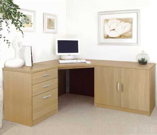 Home Office Corner Desk with Cupboard and Drawer Units