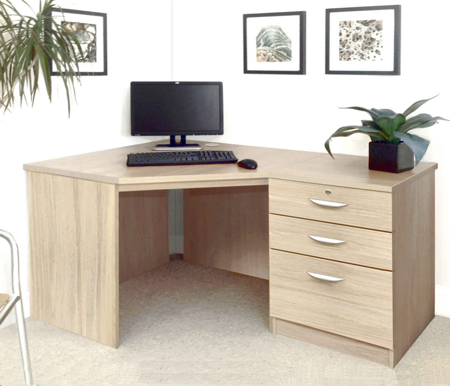Home Office Corner Desk with 3 Drawer Unit/Filing Cabinet