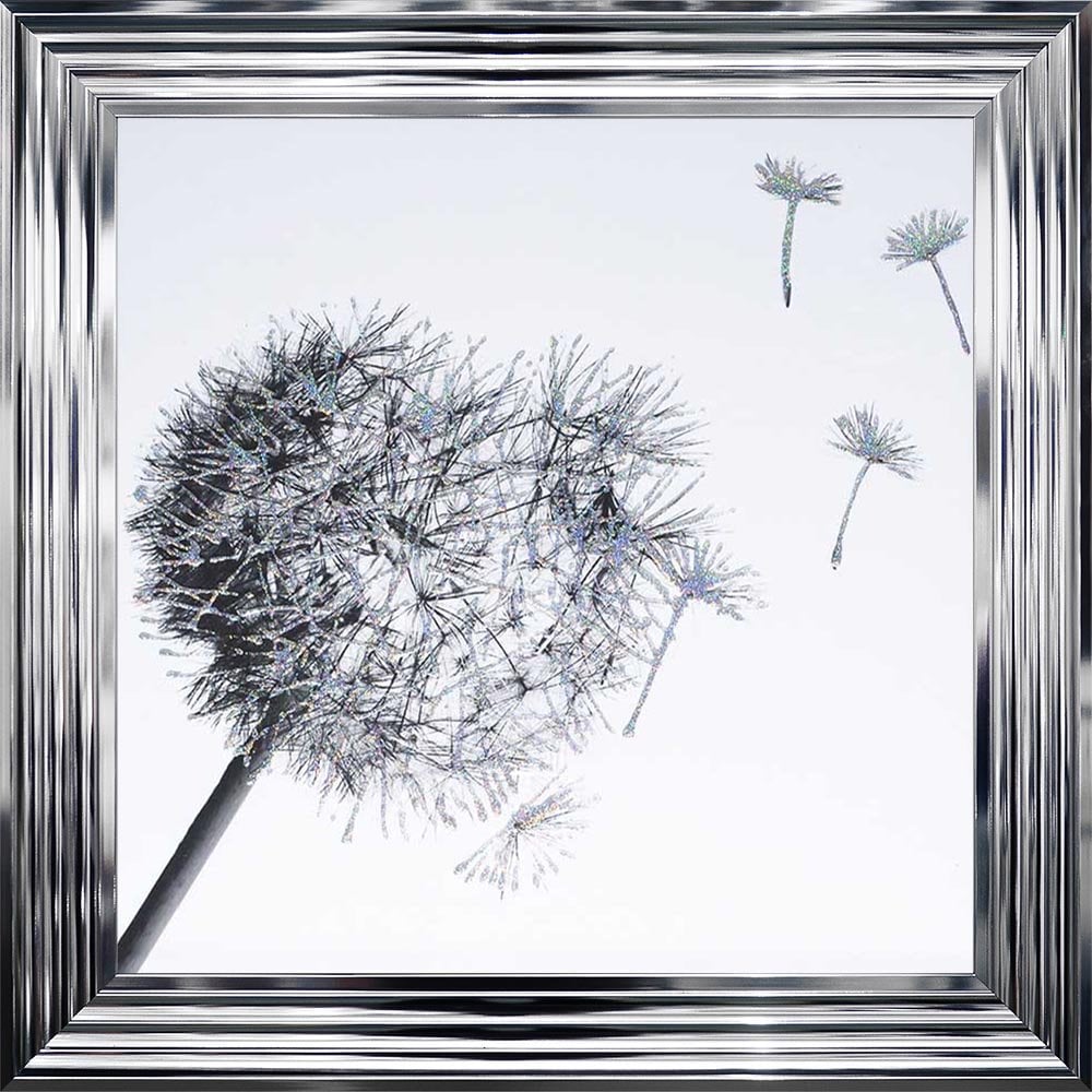 Dandelion Blowing Left - Metallic Vegas Frame 75x75cm