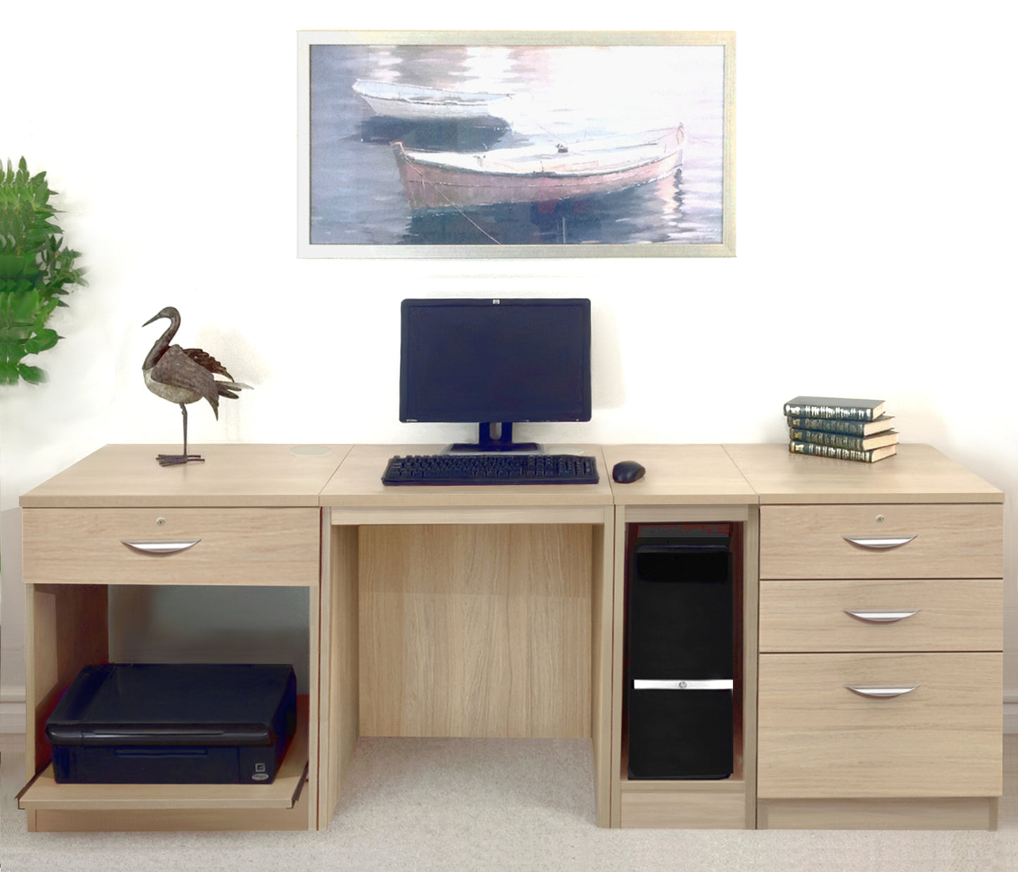Home Office Desk with Printer, Computer and Drawer Units