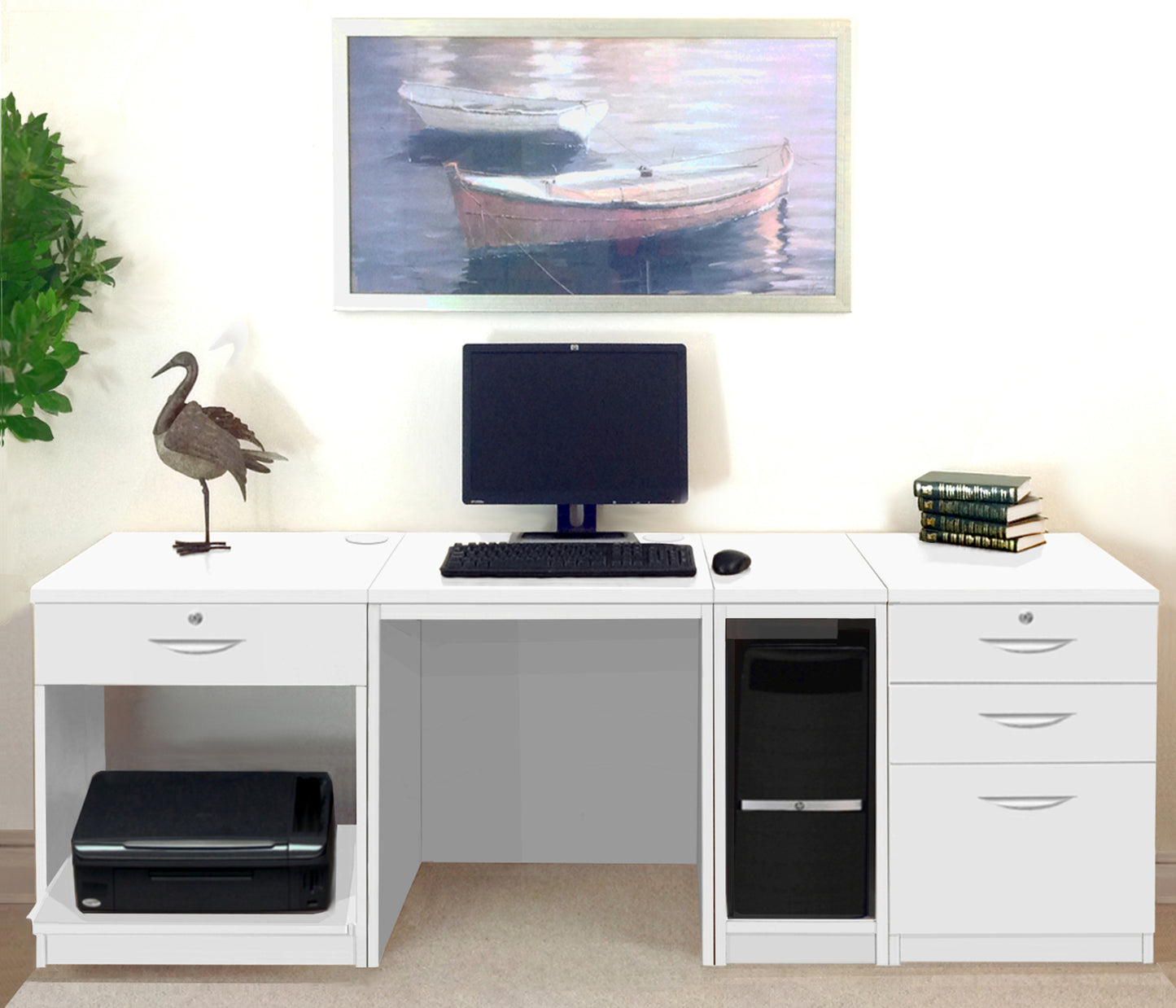 Home Office Desk with Printer, Computer and Drawer Units
