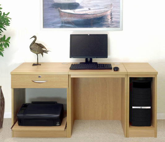 Home Office Desk with Printer and Computer Units