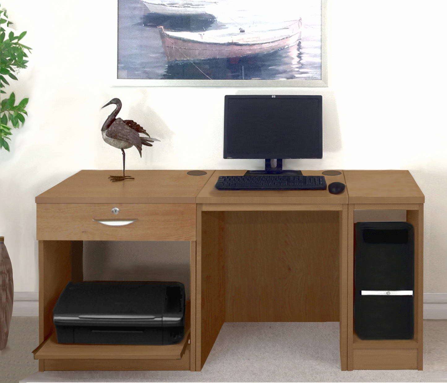 Home Office Desk with Printer and Computer Units