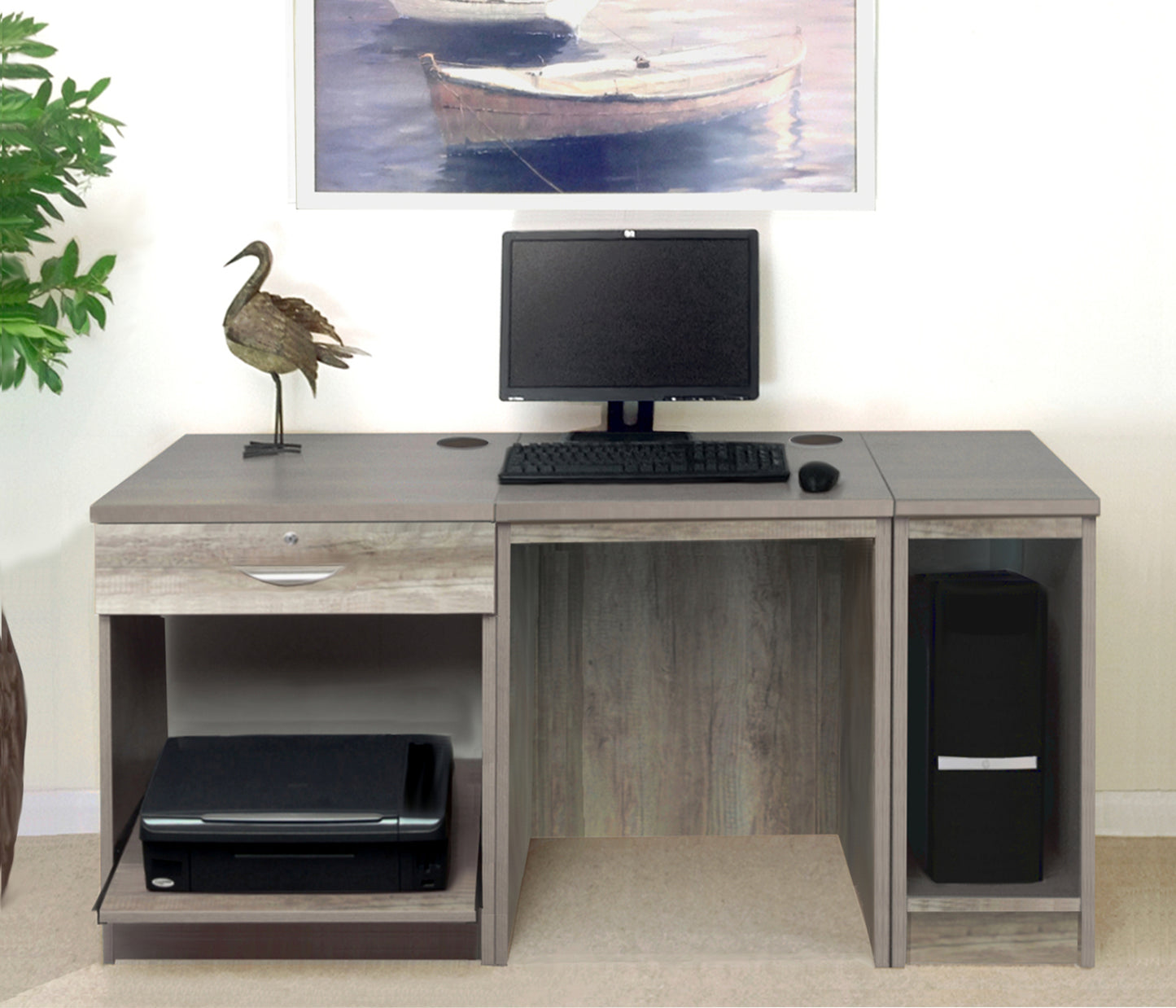 Home Office Desk with Printer and Computer Units