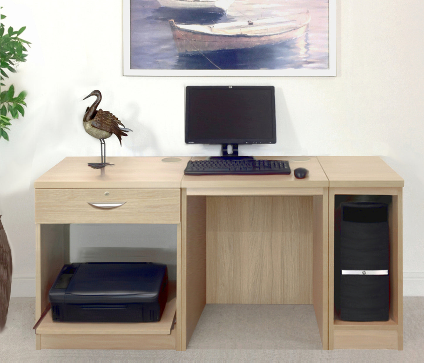 Home Office Desk with Printer and Computer Units