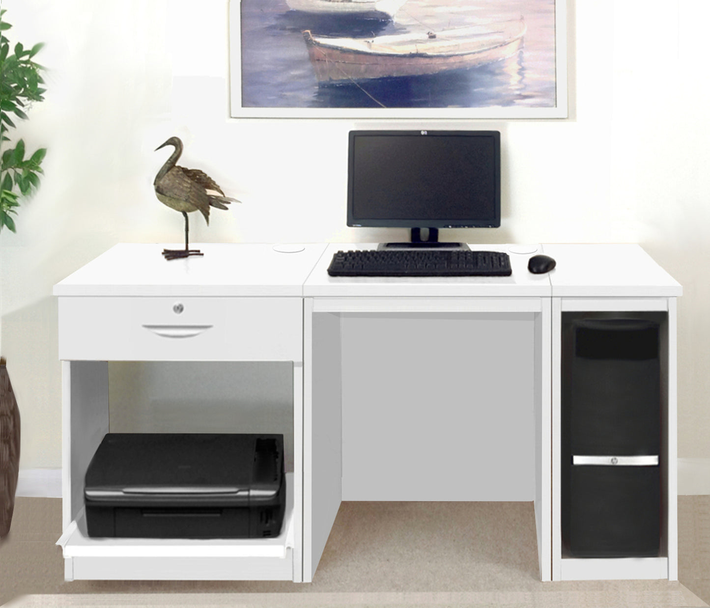 Home Office Desk with Printer and Computer Units
