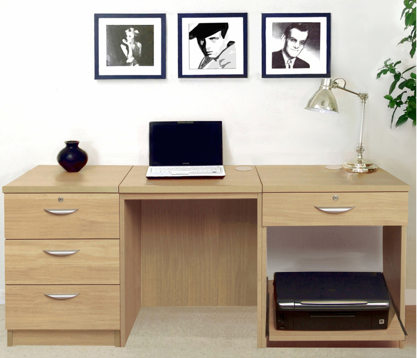 Home Office Desk with Printer and Drawer Units