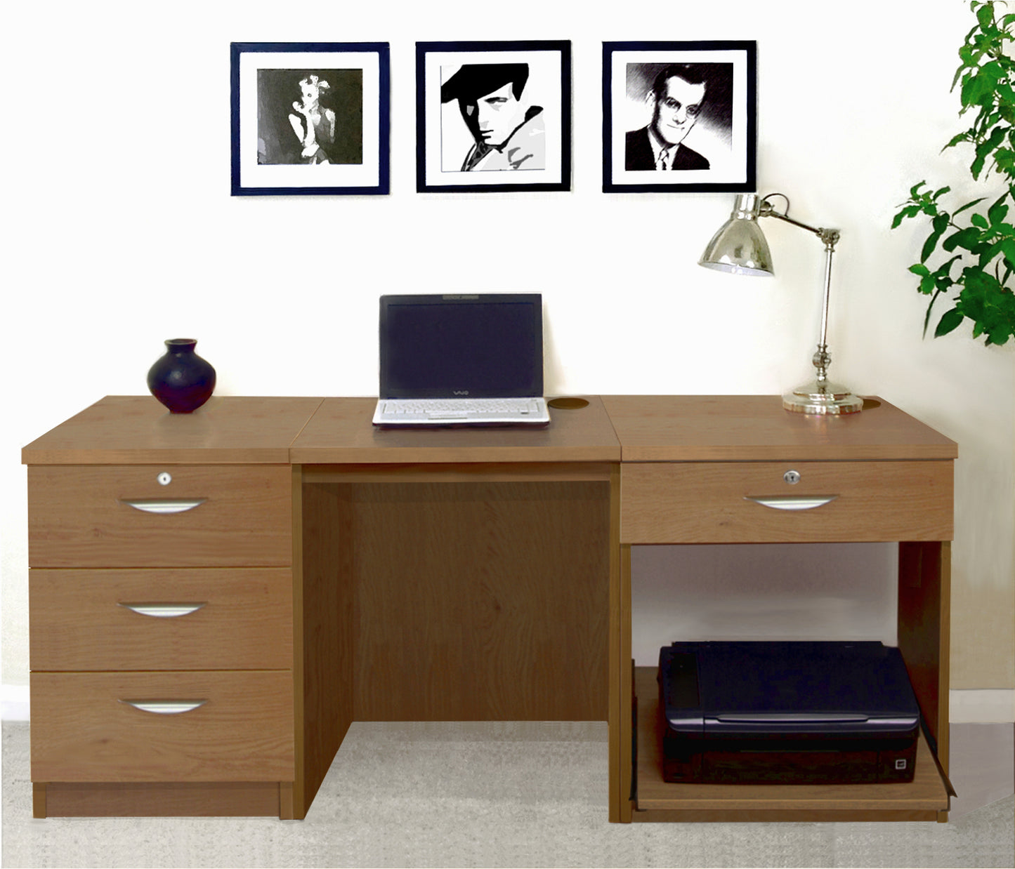 Home Office Desk with Printer and Drawer Units