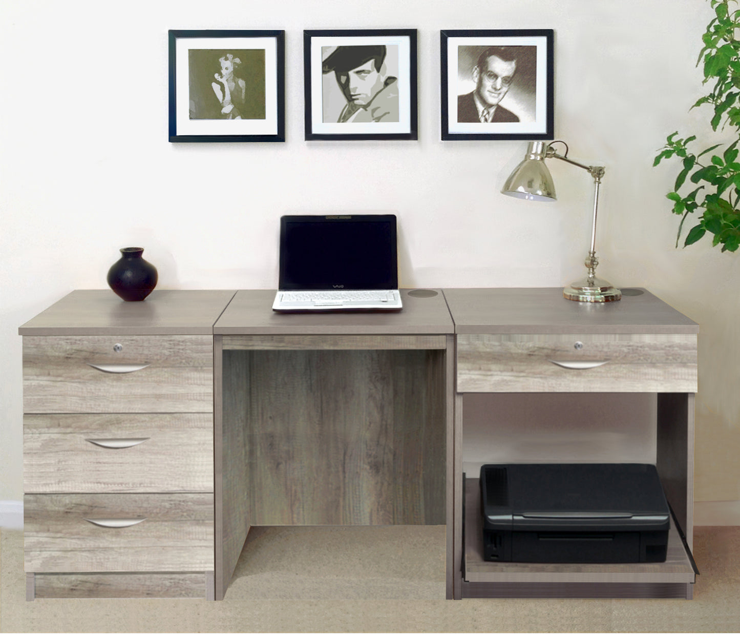Home Office Desk with Printer and Drawer Units