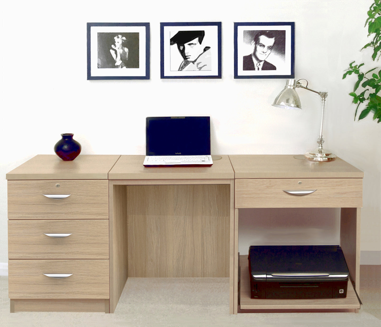Home Office Desk with Printer and Drawer Units