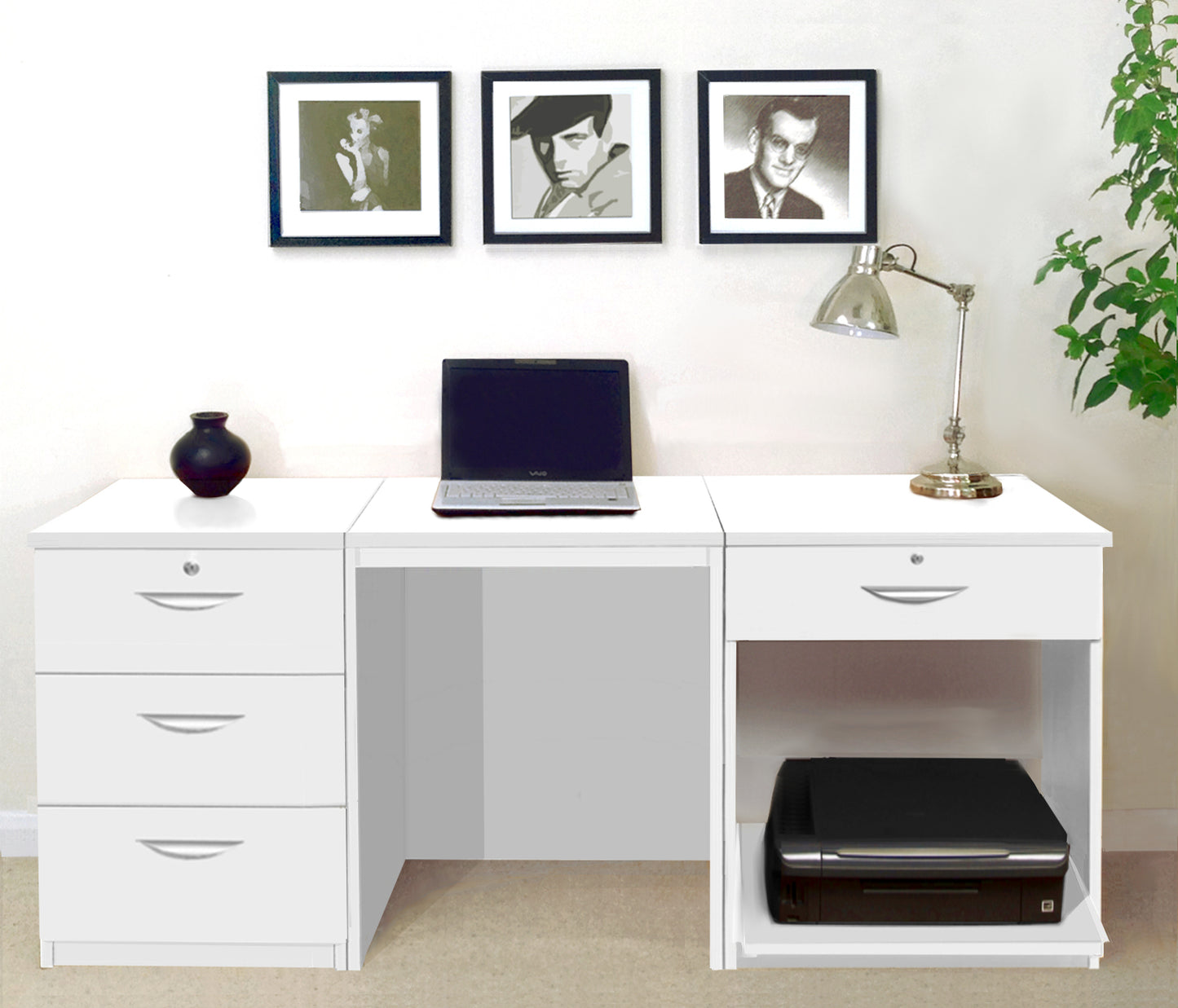 Home Office Desk with Printer and Drawer Units