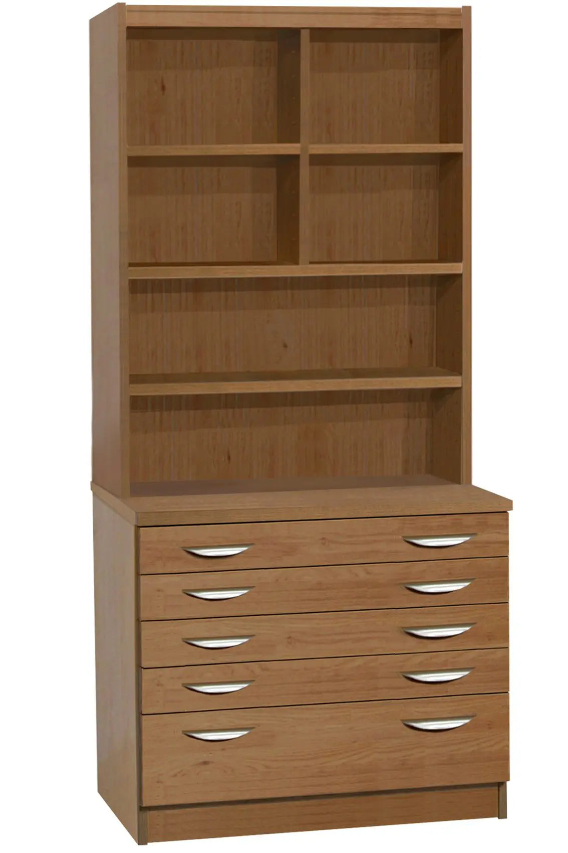 Home Office Desk Height 5 Drawer A2 Plain Chest with Deep Lower Drawer with Hutch Bookcase