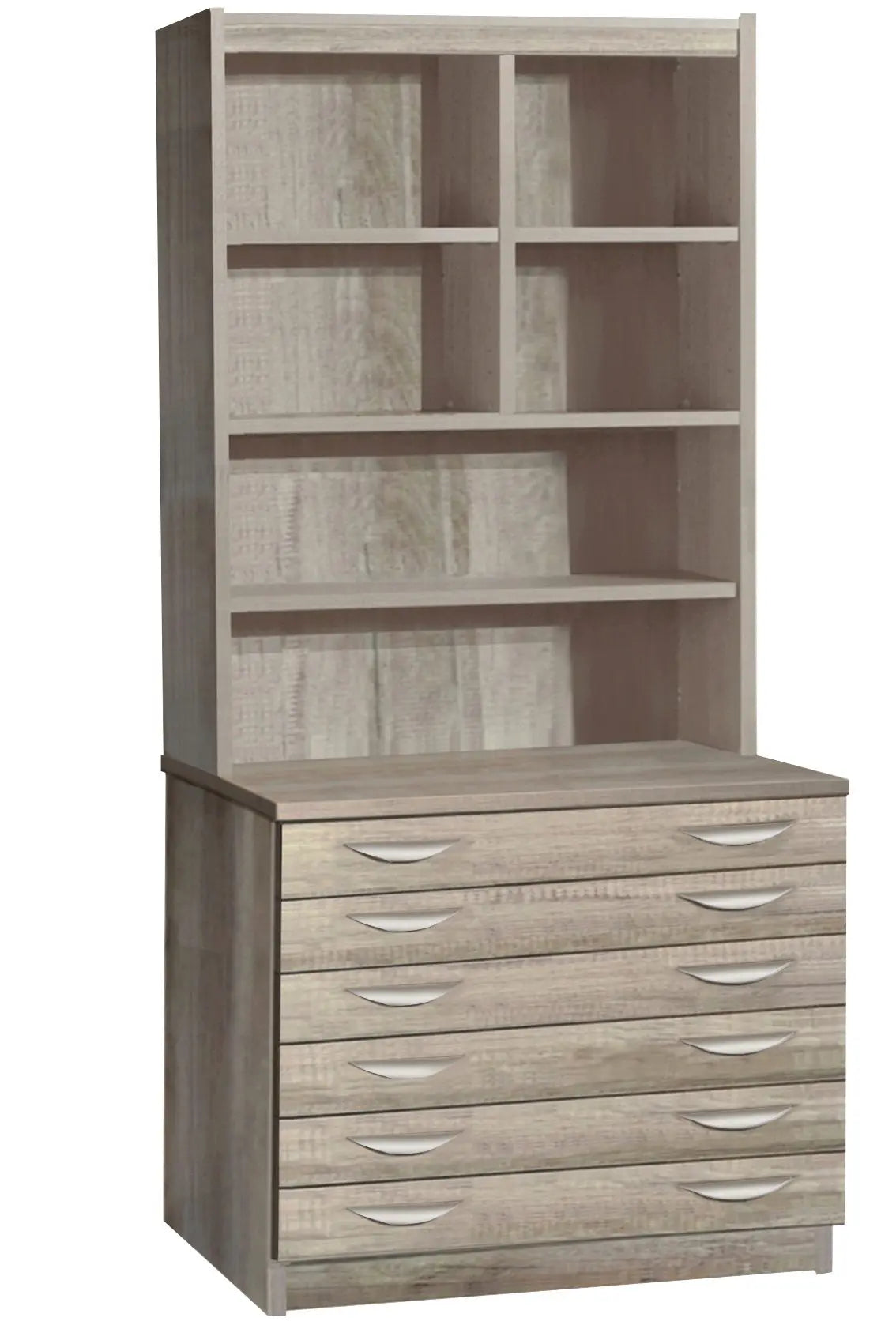 Home Office Desk Height 6 Drawer A2 Plan Chest with Hutch Bookcase
