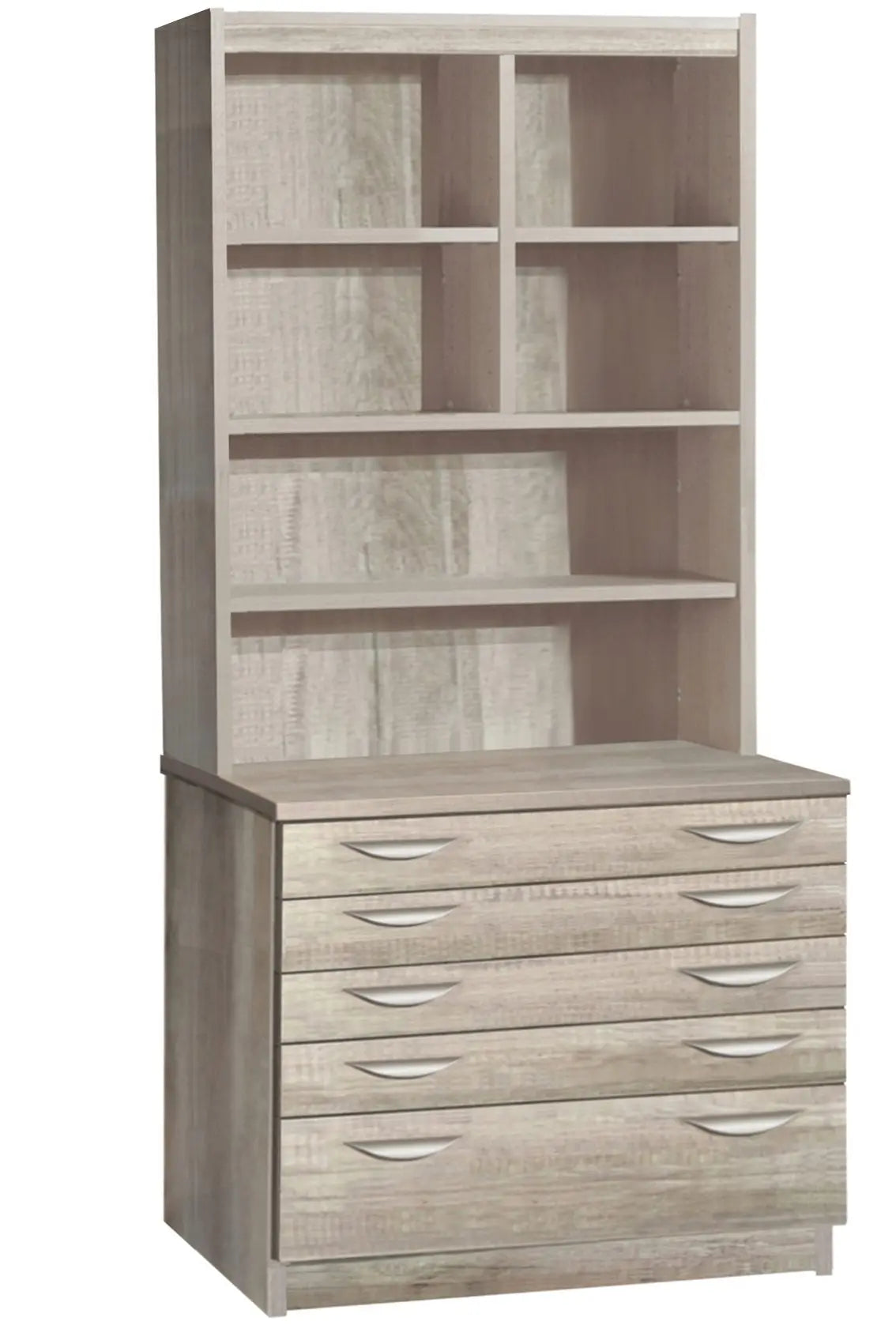 Home Office Desk Height 5 Drawer A2 Plain Chest with Deep Lower Drawer with Hutch Bookcase
