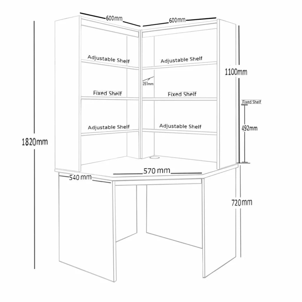 Home Office Desk Height Desk - Corner with Hutch Bookcase Set