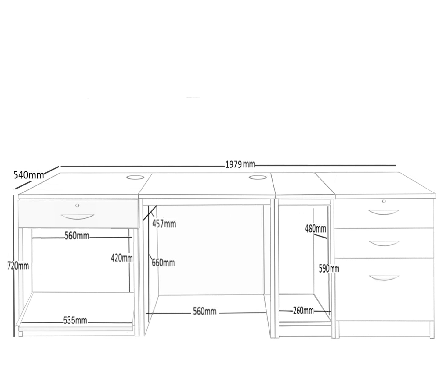 Home Office Desk with Printer, Computer and Drawer Units