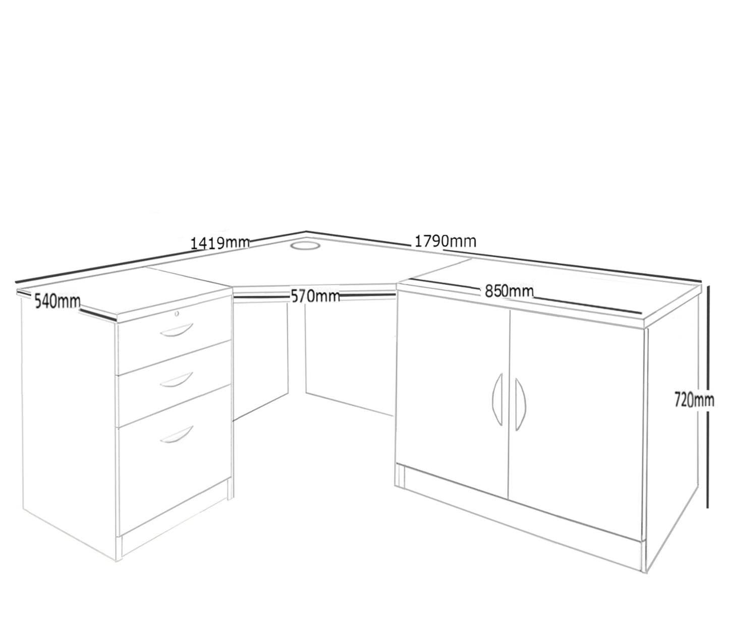Home Office Corner Desk with Cupboard and Drawer Units