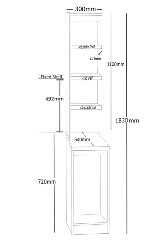 Home Office Desk Height CPU Computer Tower Storage with Hutch Bookcase