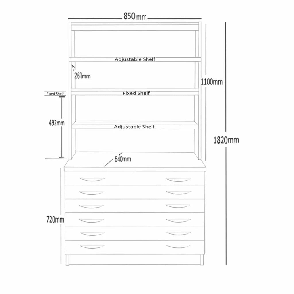 Home Office Desk Height 6 Drawer A2 Plan Chest with Hutch Bookcase