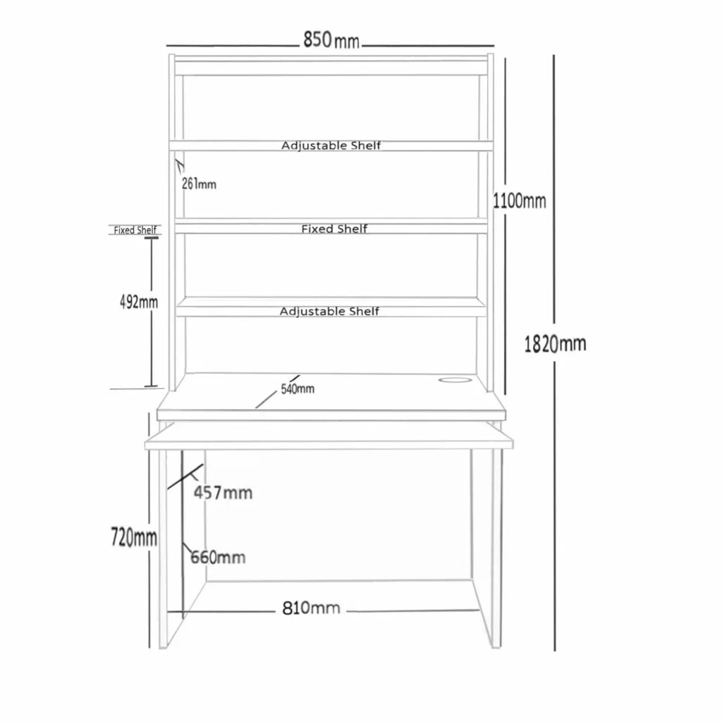 Home Office Desk Height Desk 85cm with Slide-Out Keyboard Shelf and Hutch Bookcase