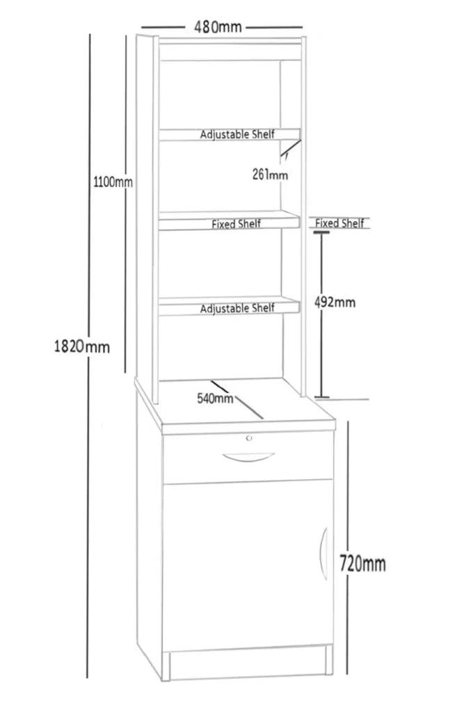Home Office Desk Height Storage/Deep Cupboard Drawer 48cm Unit LH with Hutch Bookcase