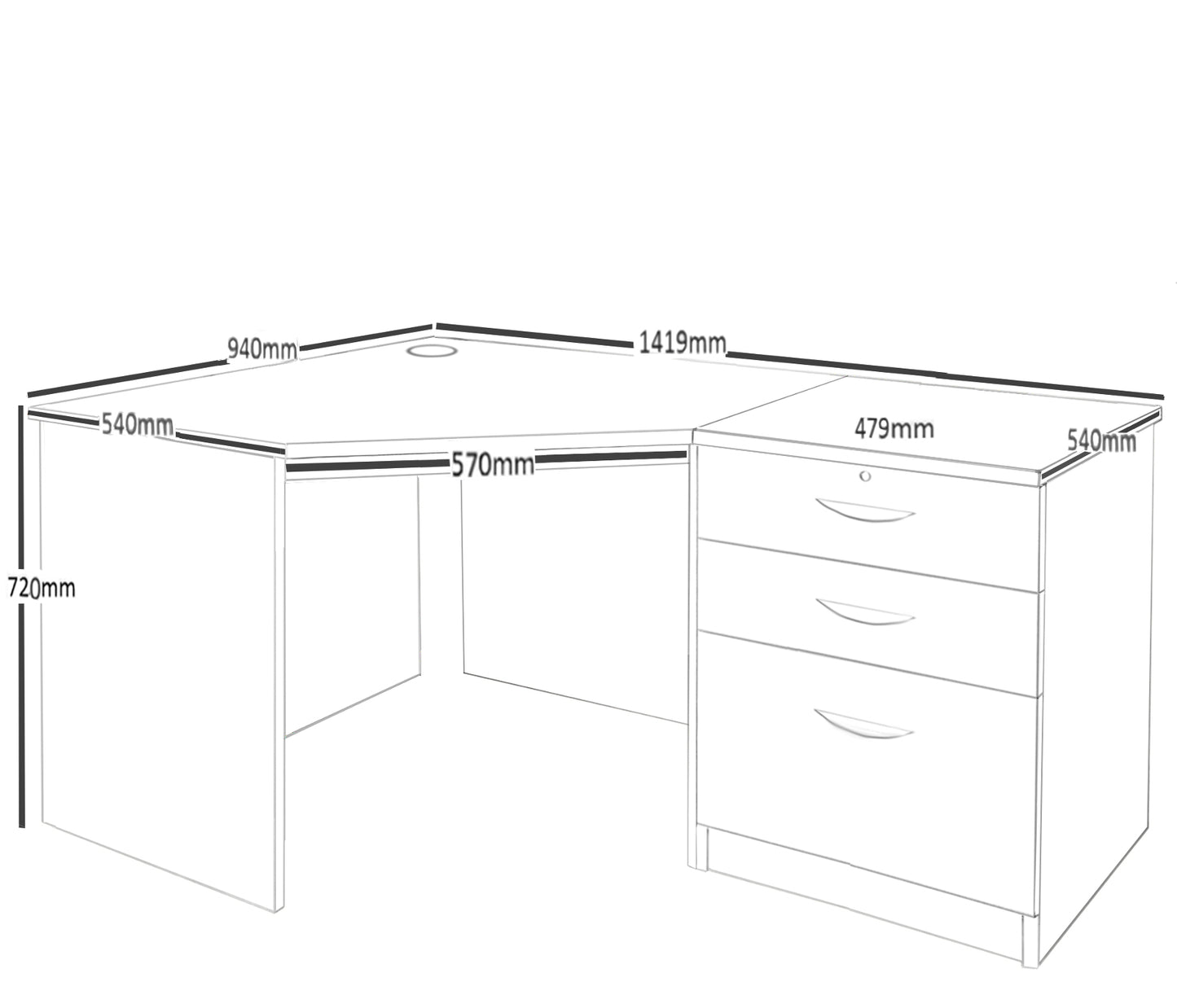 Home Office Computer Work Station with 3 Drawer Unit/Filing Cabinet
