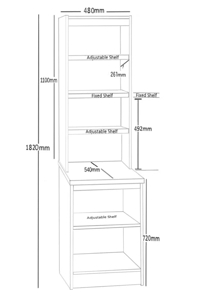 Home Office Desk Height Storage/Deep Bookcase 48cm with Hutch Bookcase
