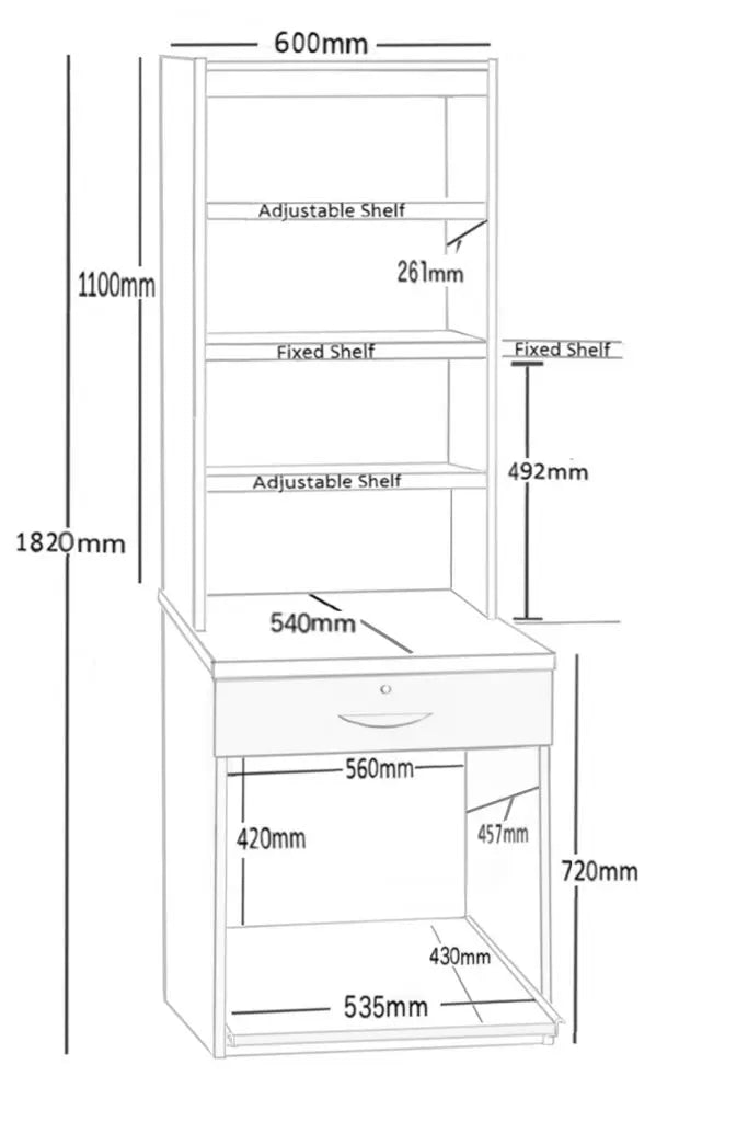 Home Office Desk Height Printer/Scanner Unit with Hutch Bookcase