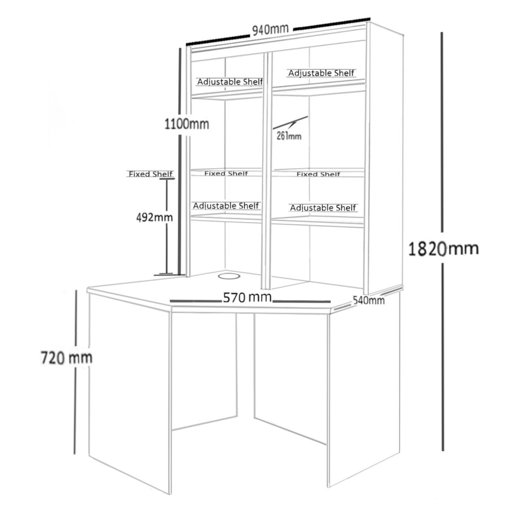 Home Office Desk Height Desk - Corner with Hutch Bookcase