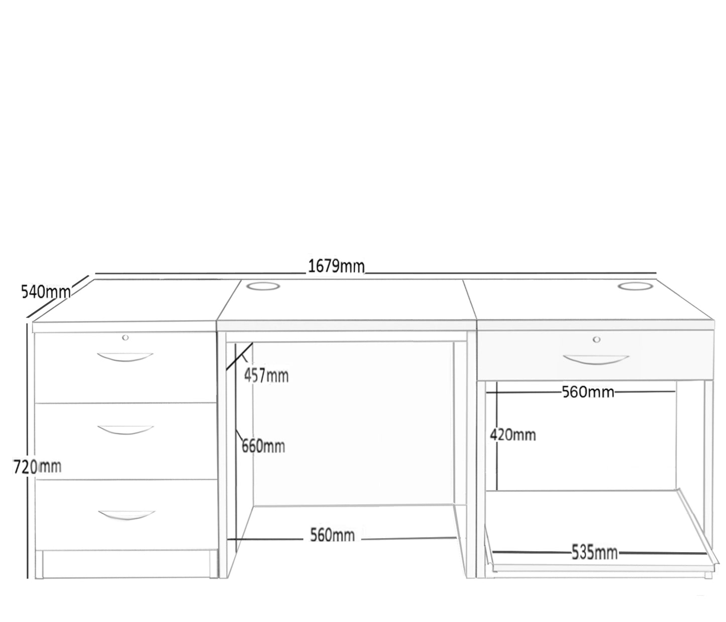 Home Office Desk with Printer and Drawer Units
