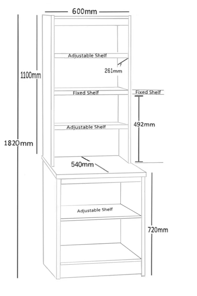 Home Office Desk Height Storage/Deep Bookcase with Hutch Bookcase