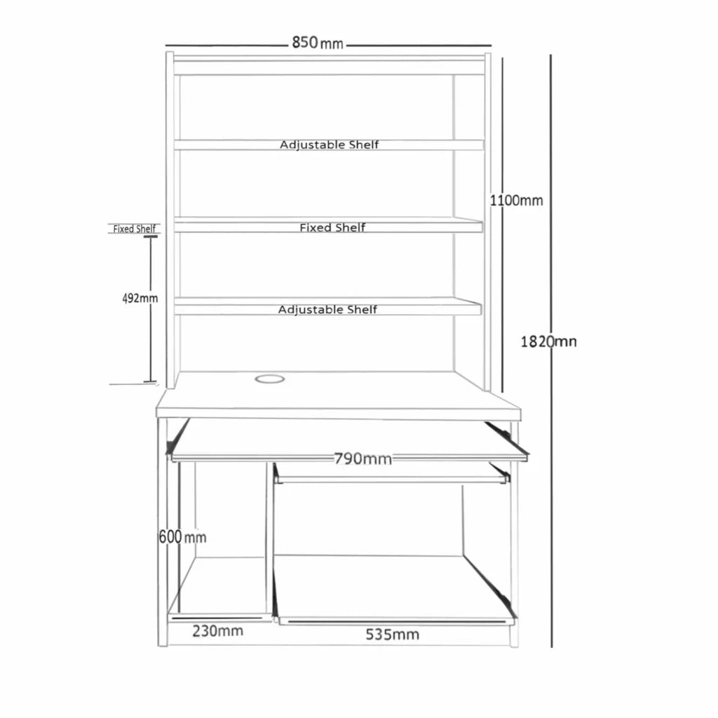 Home Office Desk Height Computer Work Station with Hutch Bookcase