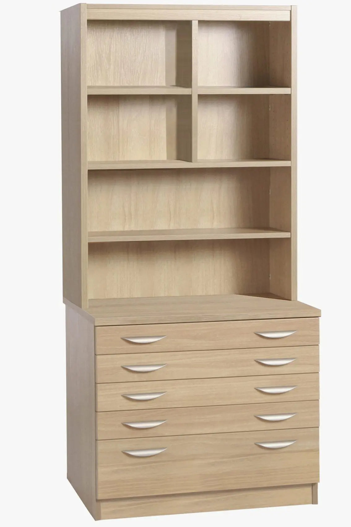 Home Office Desk Height 5 Drawer A2 Plain Chest with Deep Lower Drawer with Hutch Bookcase