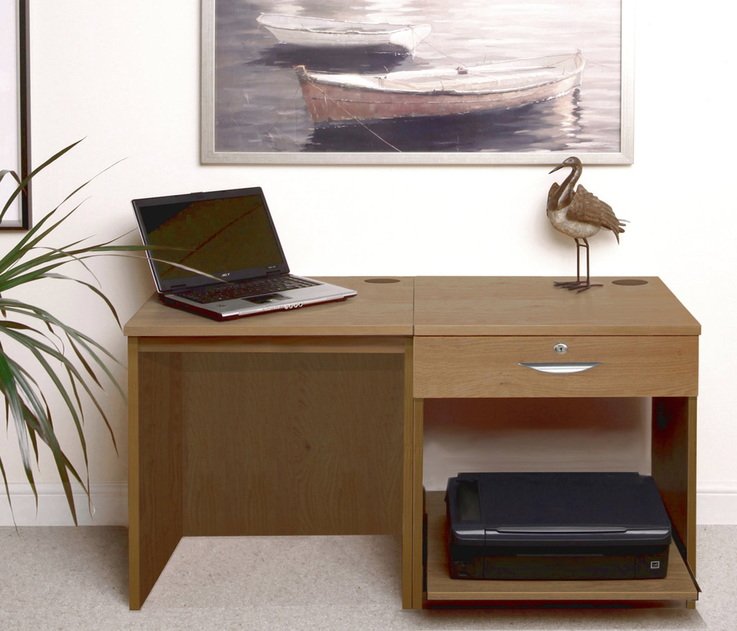 Home Office Small Desk with Printer/Scanner Desk Drawer Unit