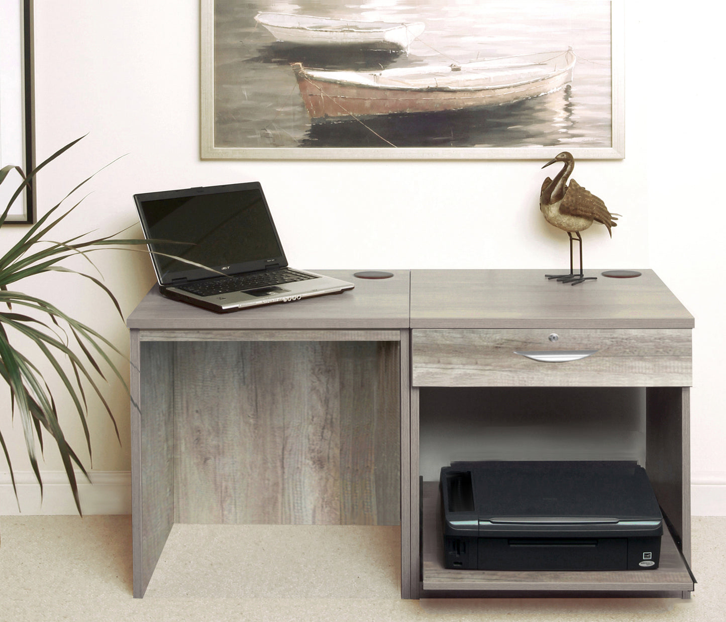 Home Office Small Desk with Printer/Scanner Desk Drawer Unit