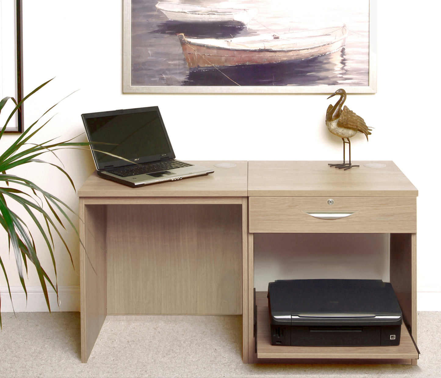 Home Office Small Desk with Printer/Scanner Desk Drawer Unit