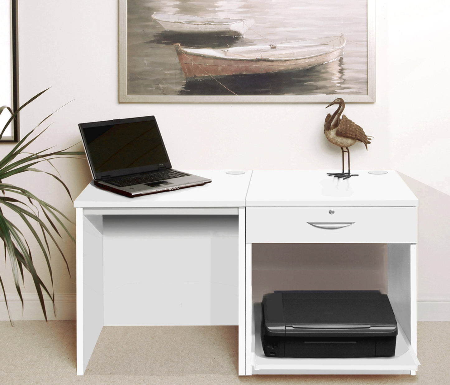 Home Office Small Desk with Printer/Scanner Desk Drawer Unit