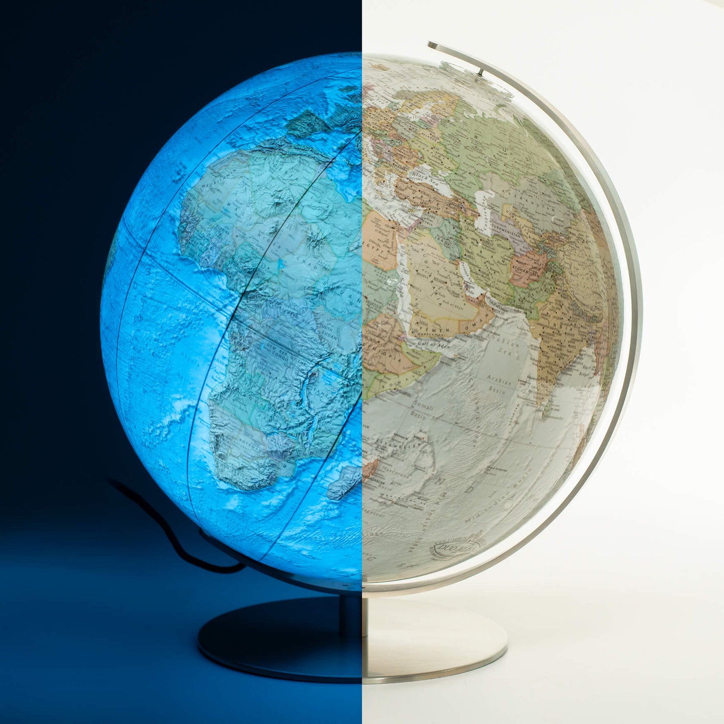 Duo Alba Hand Laid Illuminated Globe