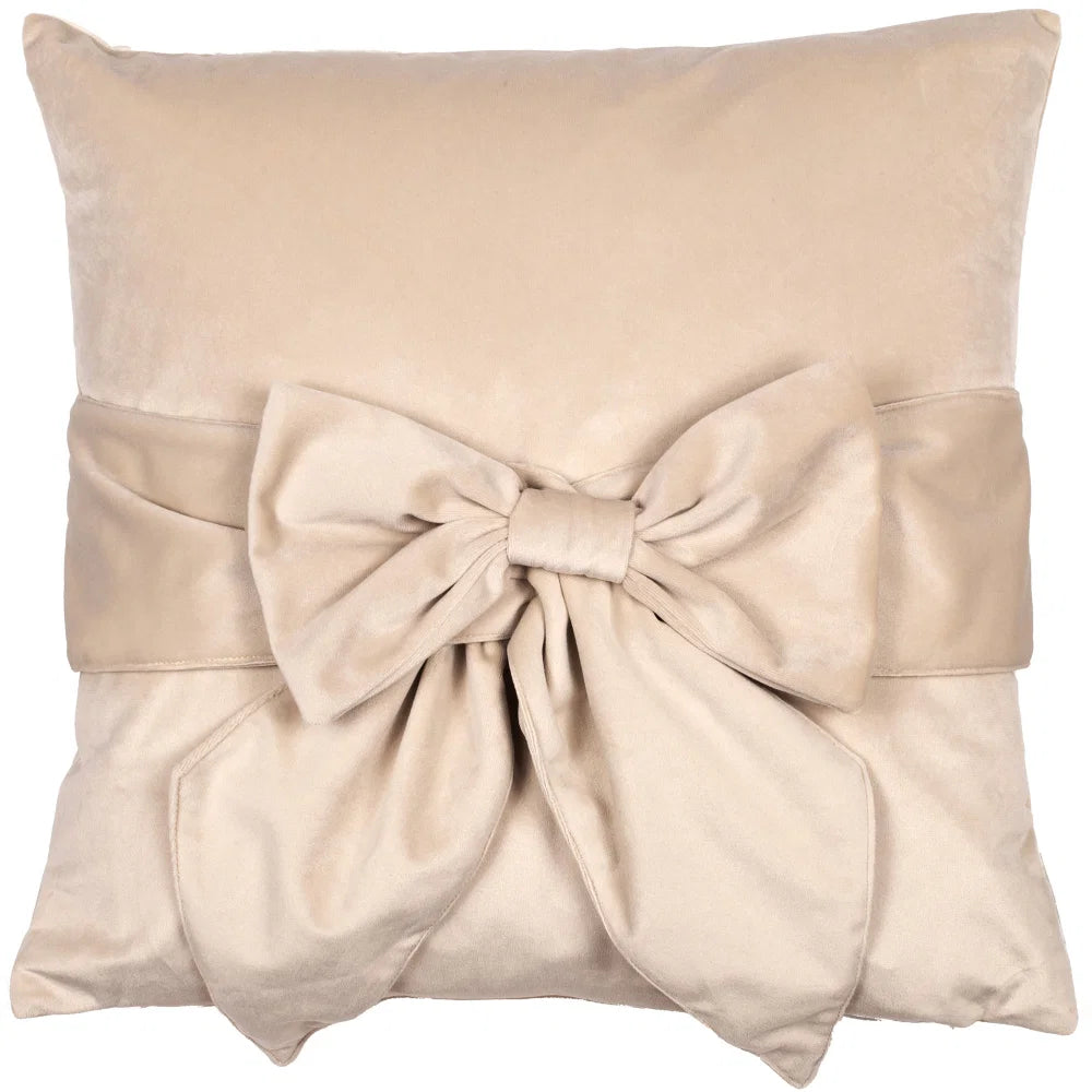 Tied Up Velvet Cushion With Bow Cream 45x45cm