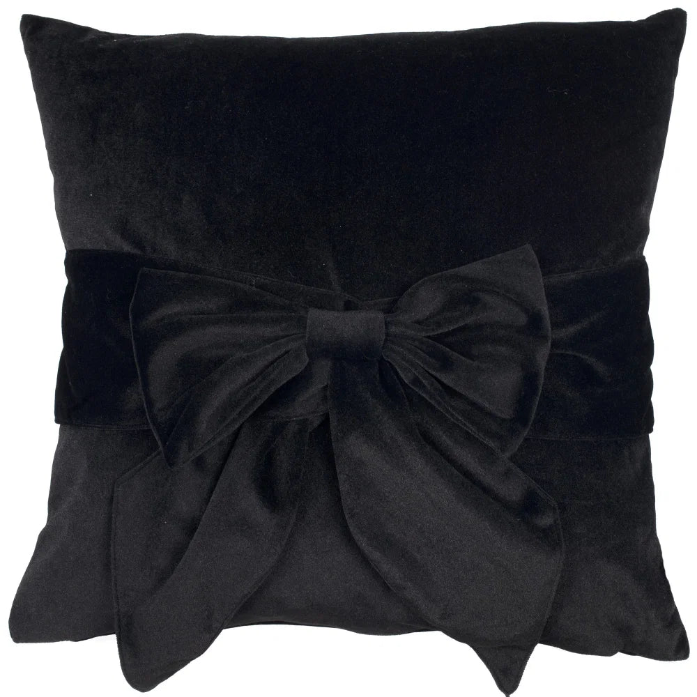 Tied Up Velvet Cushion With Bow Black 45x45cm