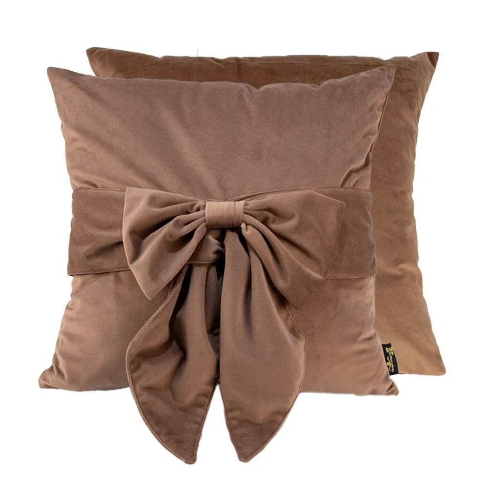 Tied Up Taupe Velvet Cushion With Bow Taupe 45x45cm