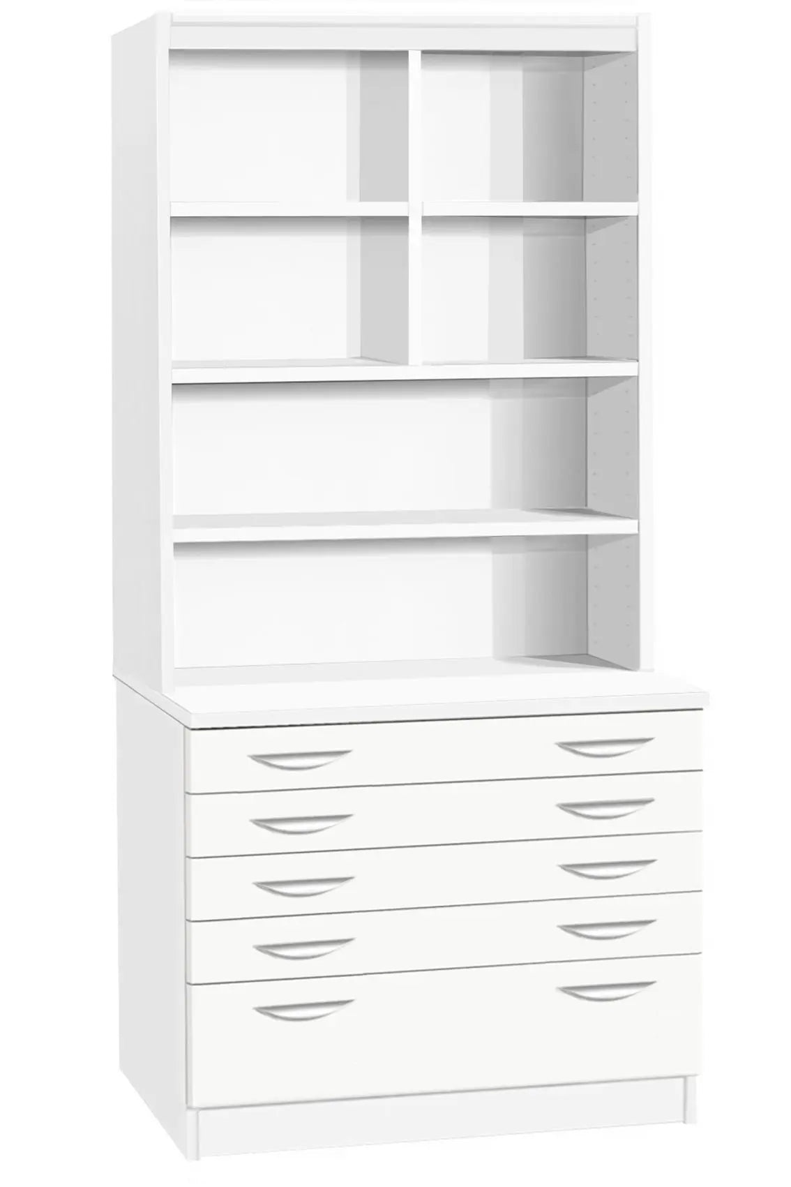 Home Office Desk Height 5 Drawer A2 Plain Chest with Deep Lower Drawer with Hutch Bookcase