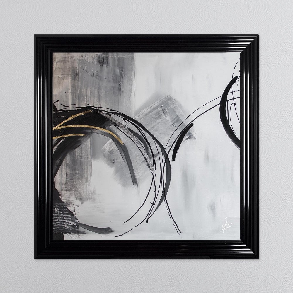 Black Abstract Arc 2 Matt Black 3 Step Frame 90x90cm